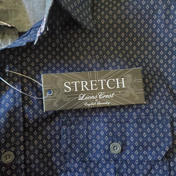 Lions Crest Mens Button Front Shirt Blue Geometric - Picture 7 of 7